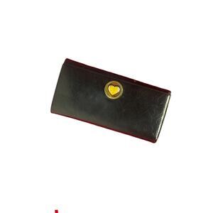 Lov Cat Black Leather Heart Wallet Tri Fold